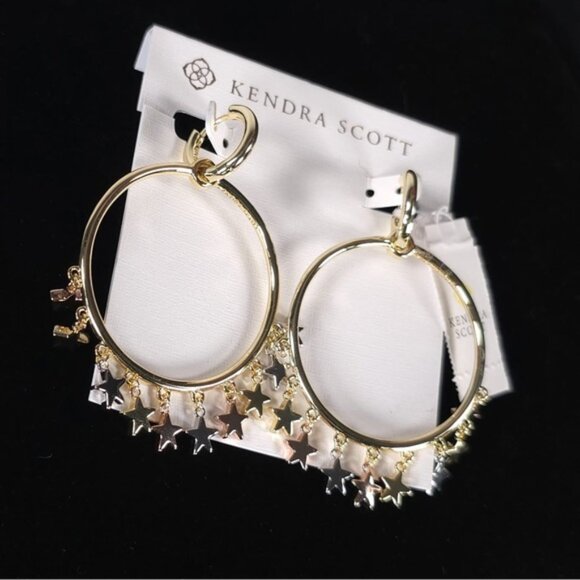 NWT KENDRA SCOTT Women’s Sloane Open Frame Hoop Earrings Mixed Metal Stars - Picture 7 of 11